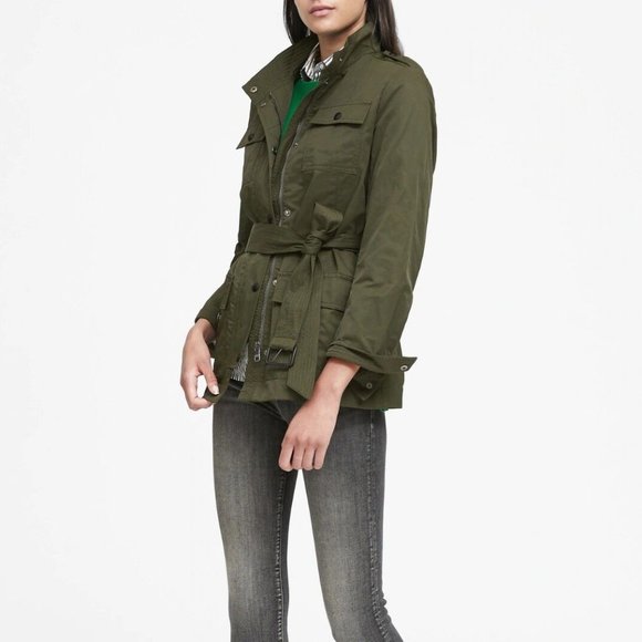 BANANA REPUBLIC Hunter Green Waxed Cotton Utility Jacket, XXS - Picture 2 of 8